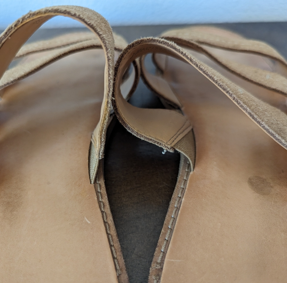 Frye and Co. Evie Three Band Tan Faux Suede Slides Women's Size 7 - Picture 5 of 10